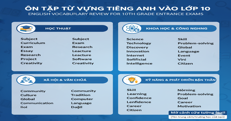 Các chủ đề từ vựng thường gặp khi ôn thi vào lớp 10 